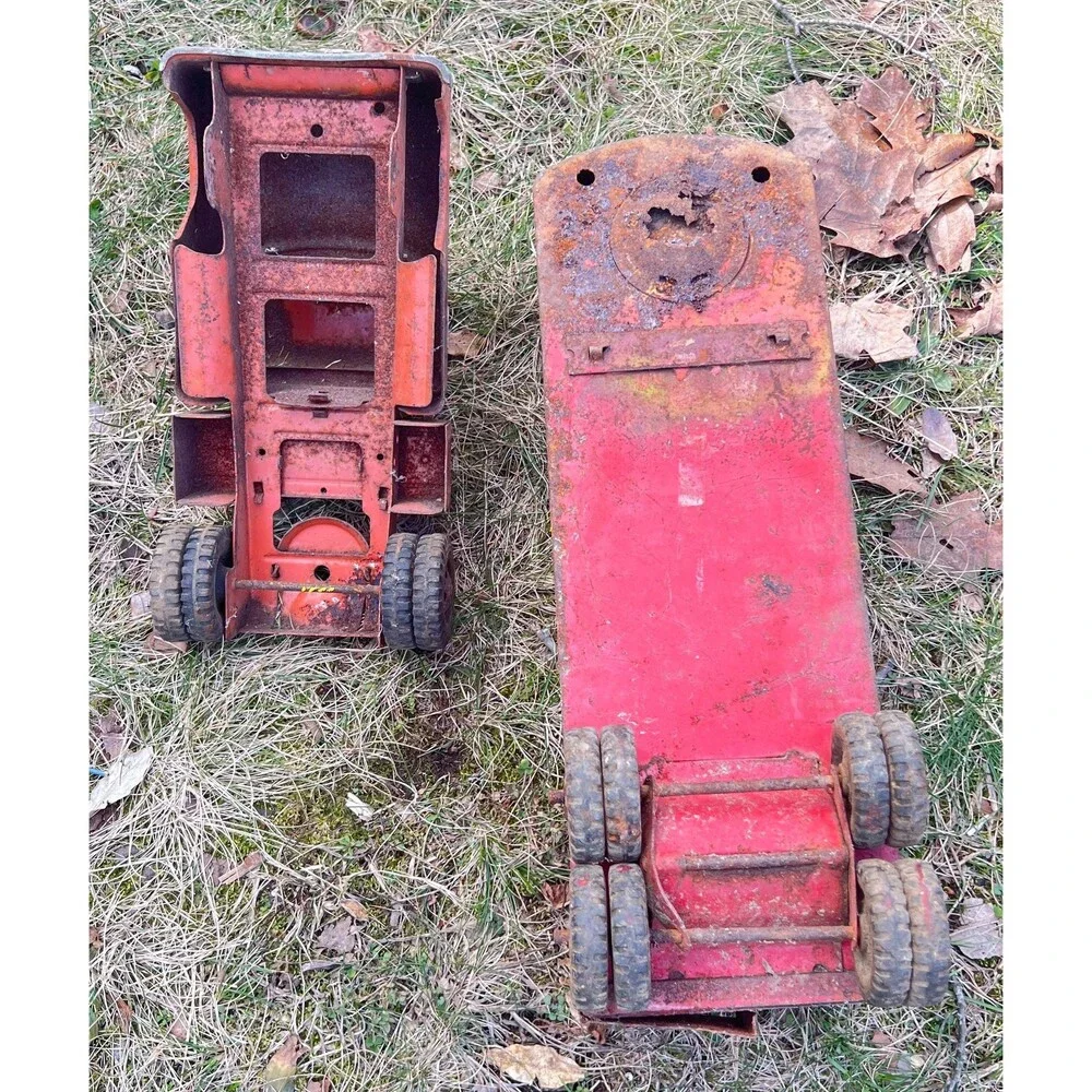 Vintage Structo Pressed Steel Semi Truck & Livestock Trailer 1950s Rustic Farm